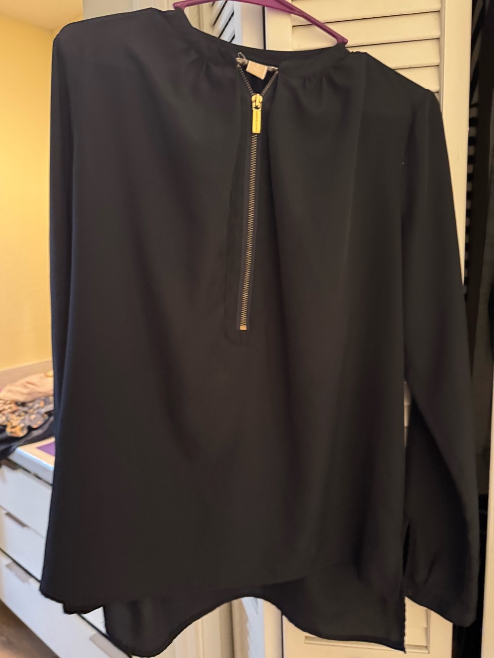 Michael Kors Navy Blue Top with Gold Zipper Detail